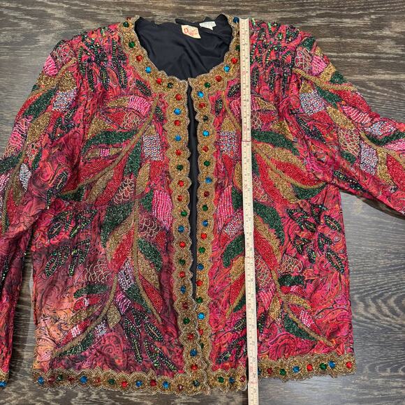 Vtg 90s Precious Moments Silk Beaded Jacket XL Y2K Ravecore Fairycore Boho - Picture 14 of 16
